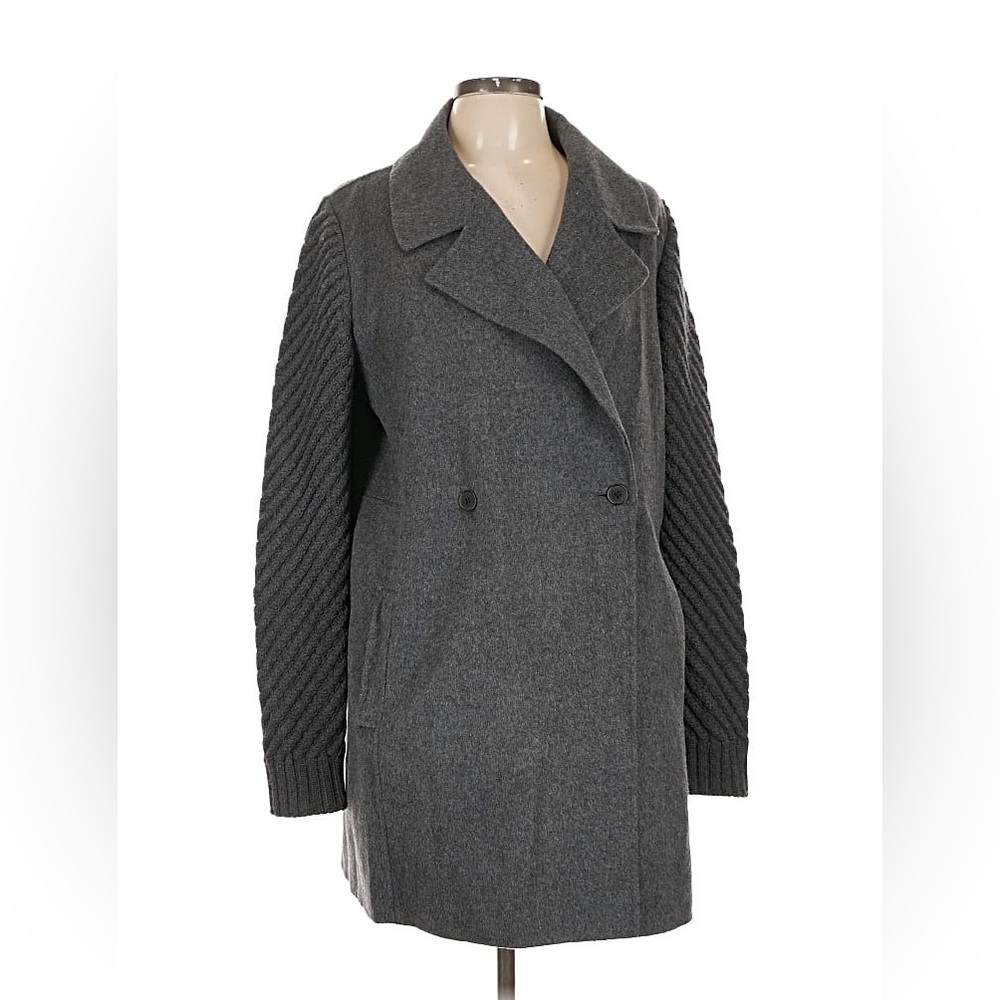 Vince knit sleeve wool pea coat, size small gray